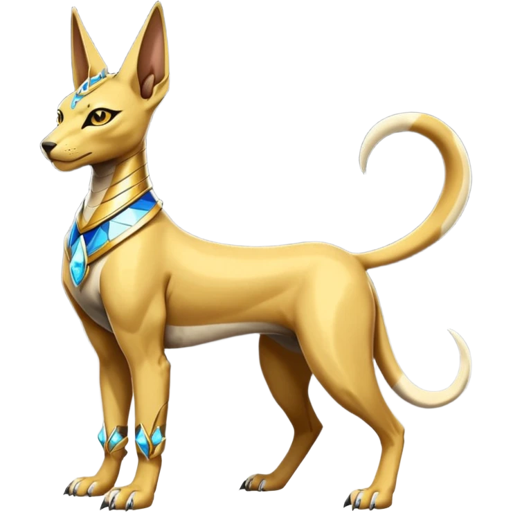 Modern futuristic shiny diamond colorful Anubis-Sphynx-Lombax-Zeraora-Renamon-fusion (full body) emoji