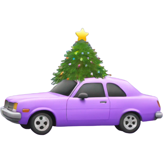 Christmas light purple car with Christmas tree emoji