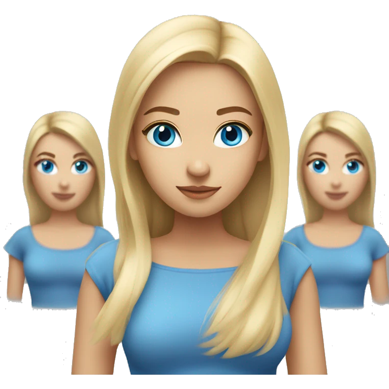 girl with blue eyes with blond straight shoulder-length hair, emoji should show shoulders and not show breasts emoji