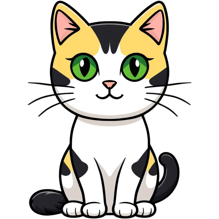 Female domestic short hair, more white than black, green/gold eyes emoji