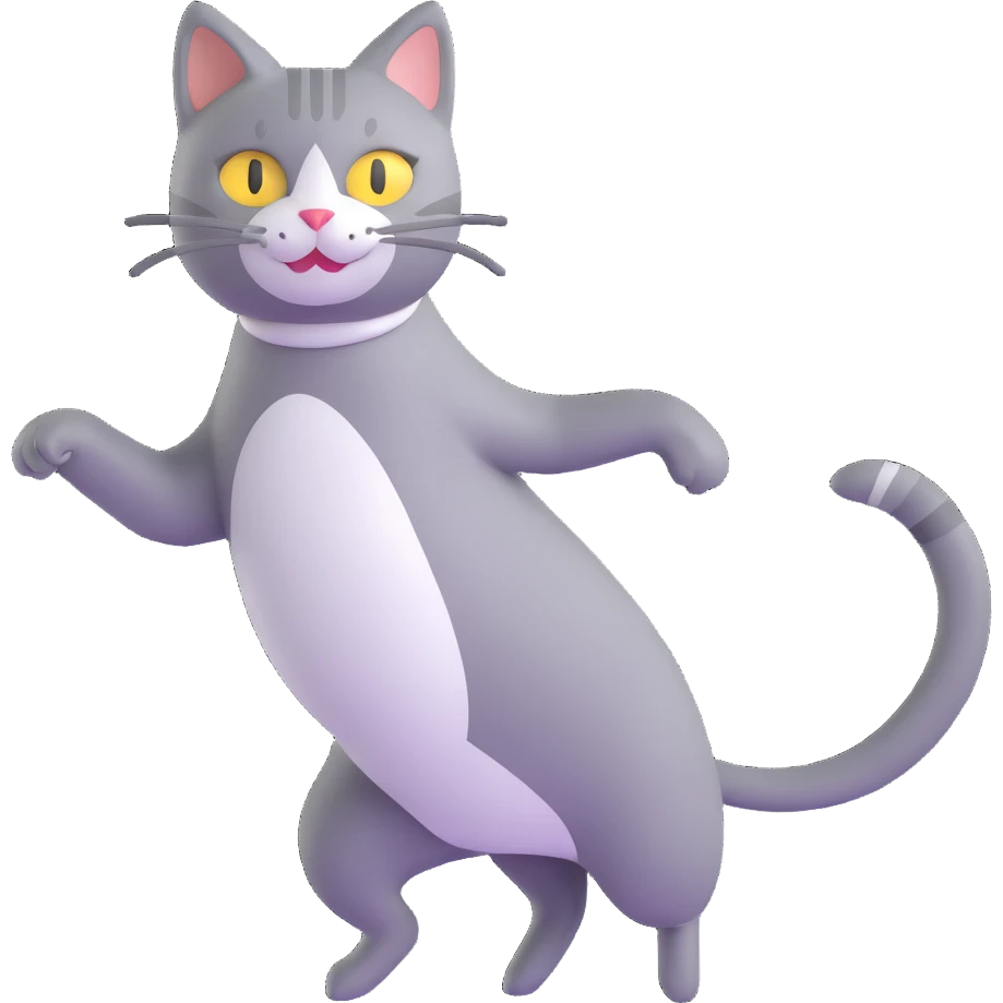 A grey cat with a white breast is dancing emoji