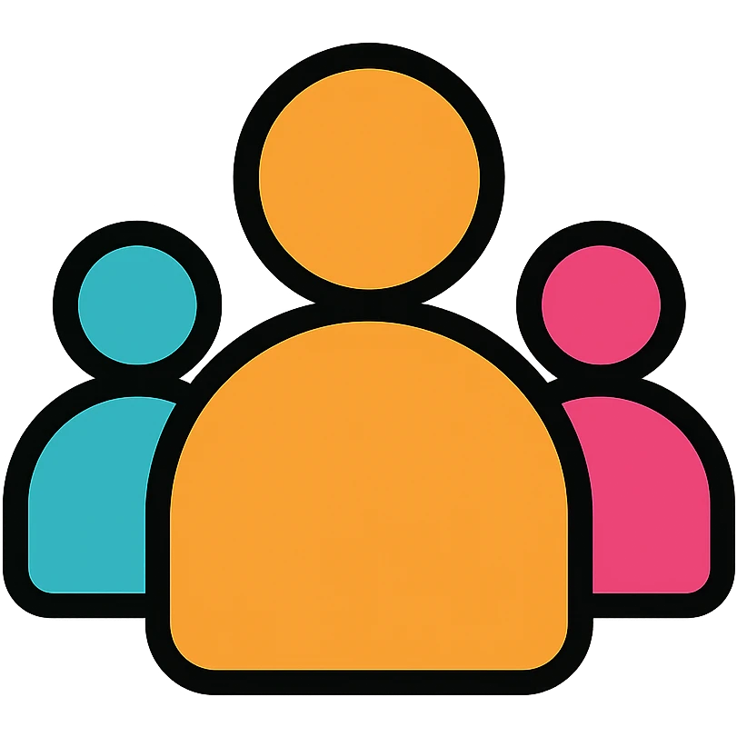 modern flat icon style group logo with abstract people shapes in vibrant colors emoji
