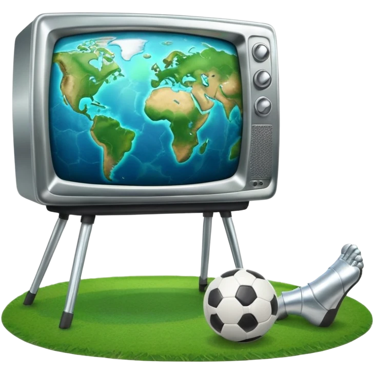 TV with human feet, playing football with the Earth emoji
