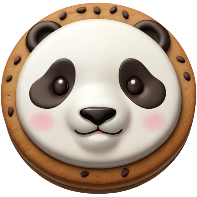 Chocolate biscuit with cute panda face design like Hello Panda cookie, round biscuit with panda face stamped on top emoji