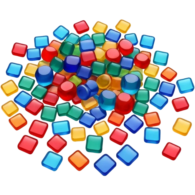 microplastics, small colorful plastic fragments and beads, simple and clear emoji