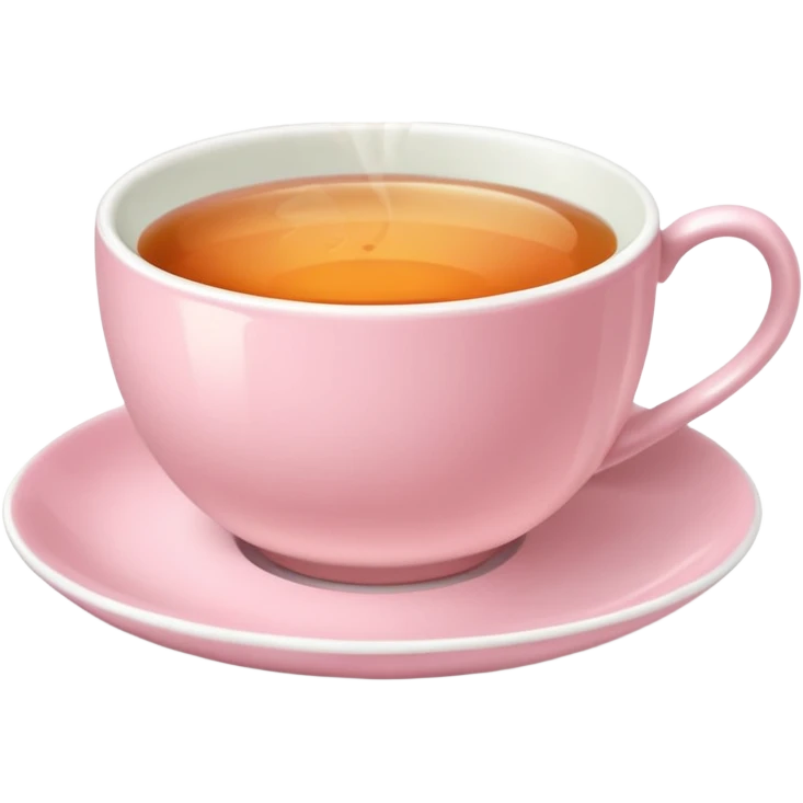 White ceramic teacup with herbal tea, pastel pink saucer emoji