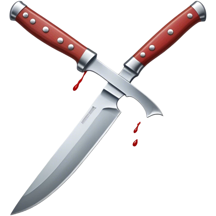 The knife in the image has a sharp, slightly curved blade with a fuller running along its length. The handle is rectangular with a rounded end, featuring a guard for hand protection.
Adding small drops of blood dripping from the tip would enhance the sense of danger and intensity.  emoji