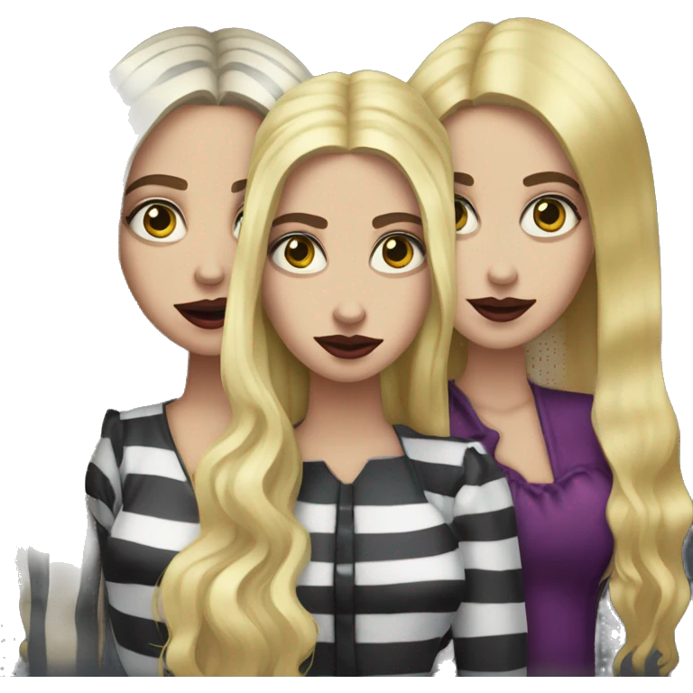 Beetlejuice sisters, two blond and one brunette long hair emoji