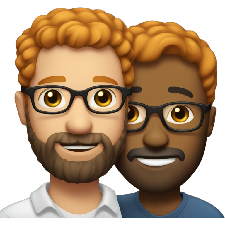 A bearded short hair ginger man with glasses giving a kiss to a taller black man with short Beard emoji