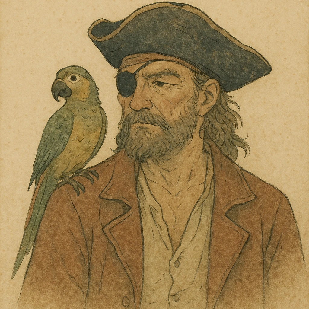 pirate with eye patch and parrot emoji