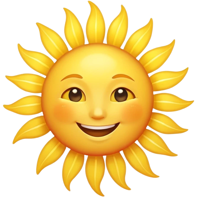 A bright, happy sun with smiling face and radiating sun rays emoji
