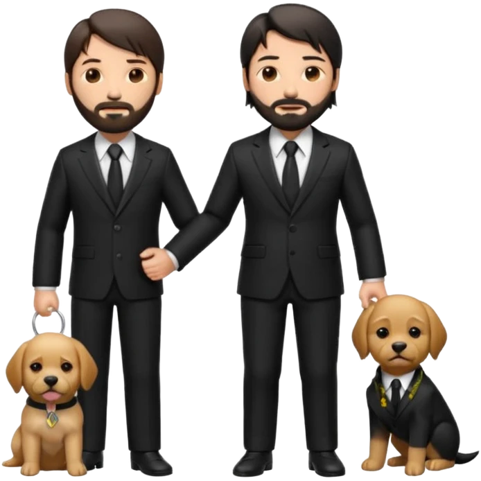 john wick as an apple-style emoji, holding a puppy, black suit, beard emoji