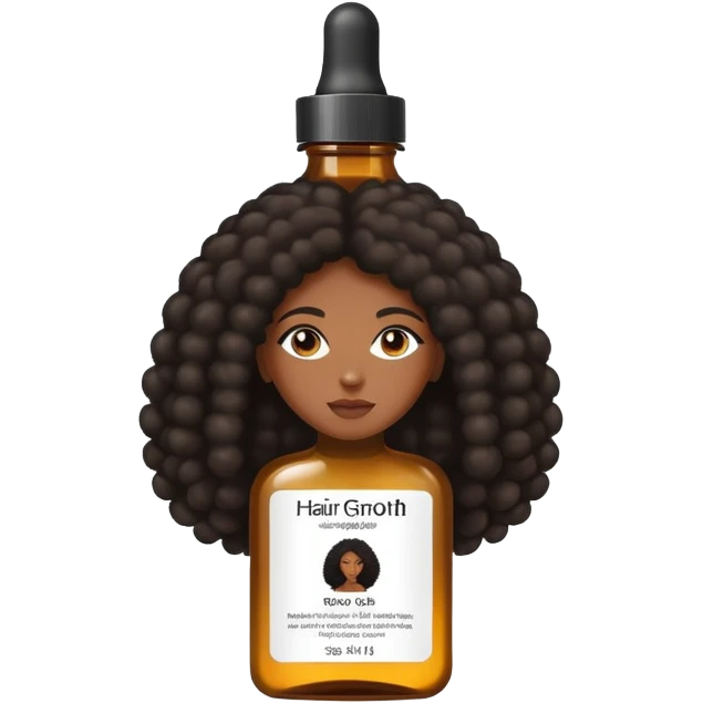 Serum Bottle of hair growth oil. Label has black woman with long afro hair. emoji