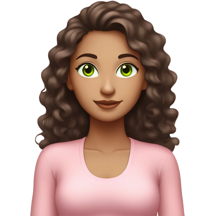 Dark brown long curly hair and green eyes yoga beautiful young woman in light pink pink pink clothes sitting on a yoga mat emoji