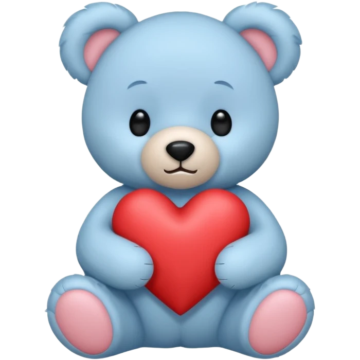 blue pastel teddy bear hold red heart emoji