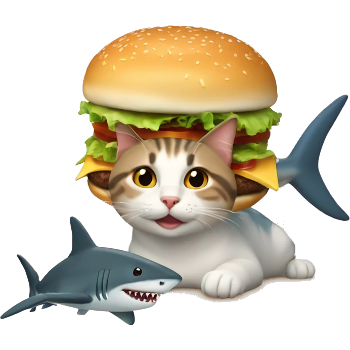 burger cat with shark pet emoji