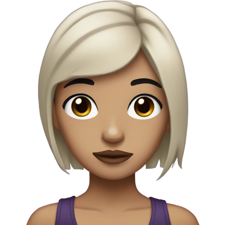Dark Purple hair girl tan black eyes emo makeip emoji