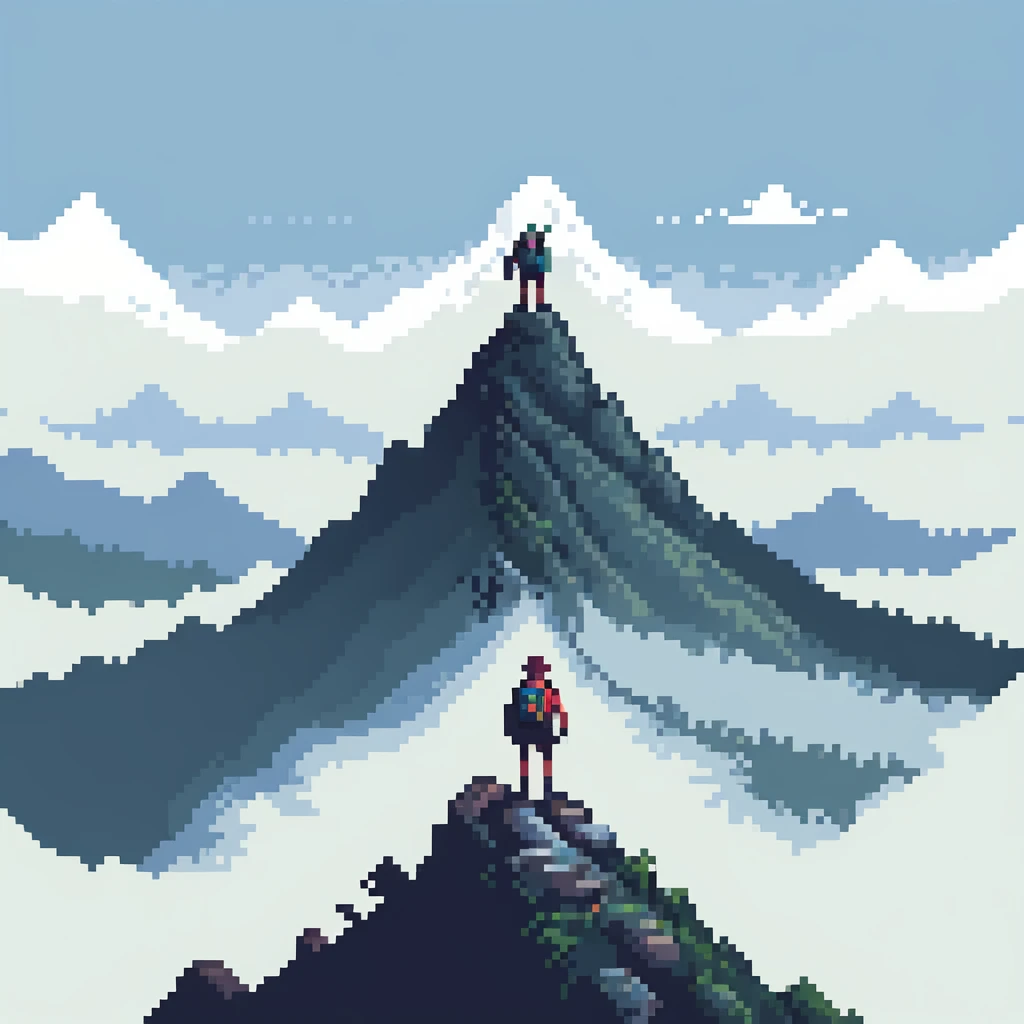 traveler standing on mountain peak surrounded by mist emoji