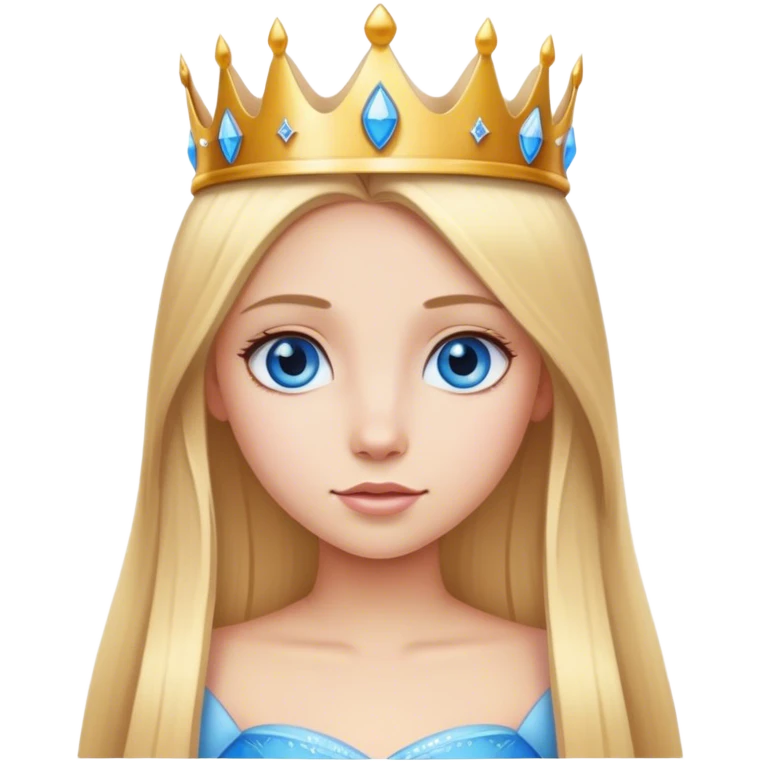 Straight long blonde hair and blue eyes girl and princess crown emoji