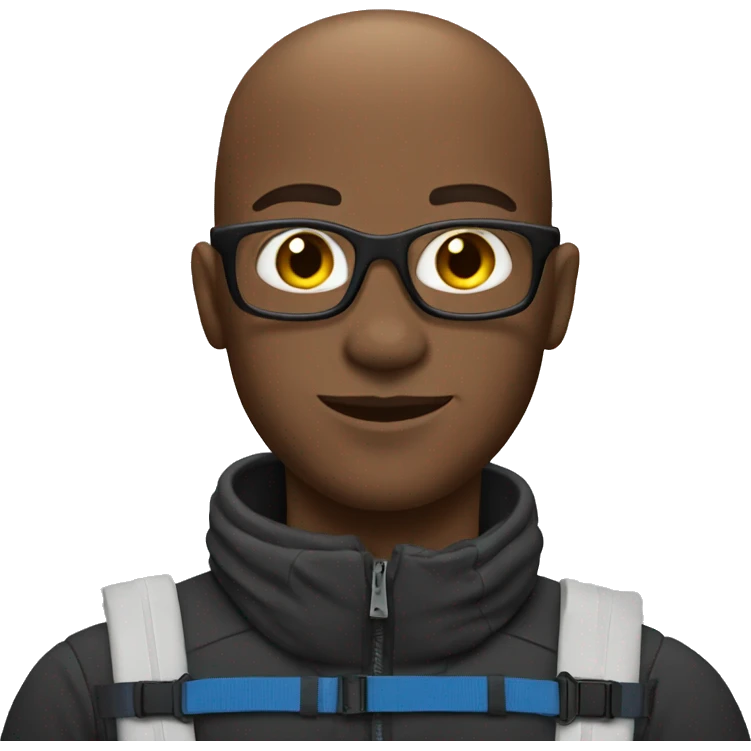 Black, bald guy skiing emoji