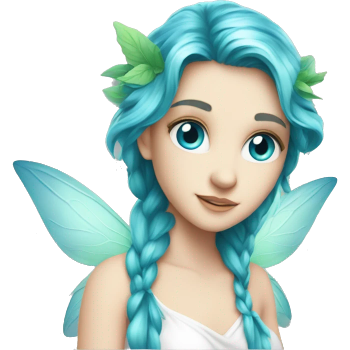 Beautiful, leaf, fairy, blue, turqoise, green, long hair, big wings, blue eyes, pale skin emoji