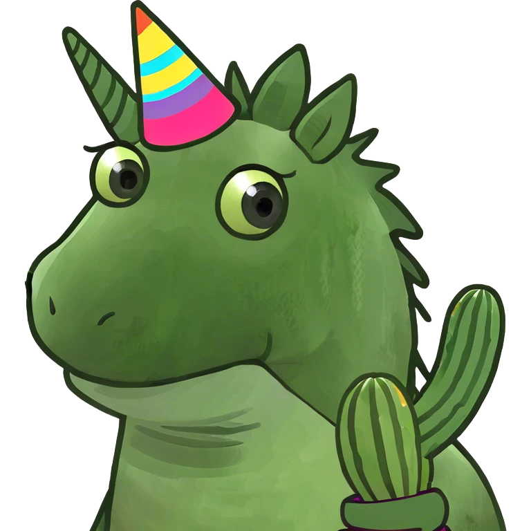 ￼A unicorn playing with a cactus emoji