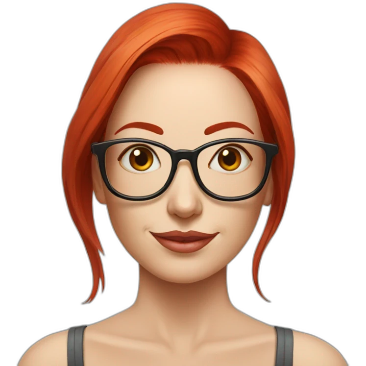 Woman with red hair and rectangular glasses, double mastectomy replaced by lotus tattoos emoji