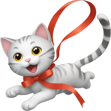 cat chasing long ribbon emoji