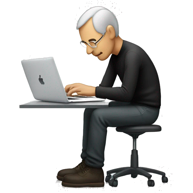 Steve job sitting cross-legged and workin on a macbook emoji