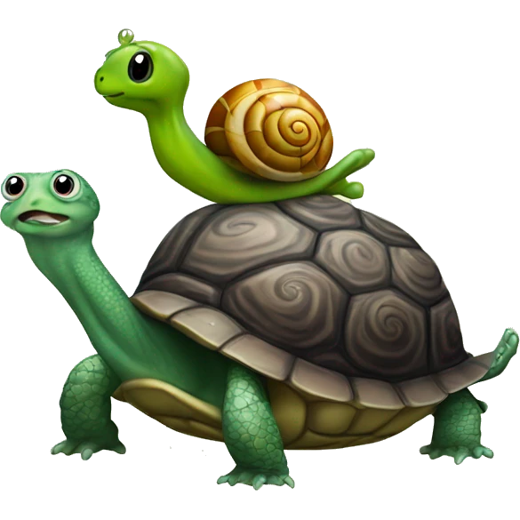 Snail on a turtle on a frog emoji