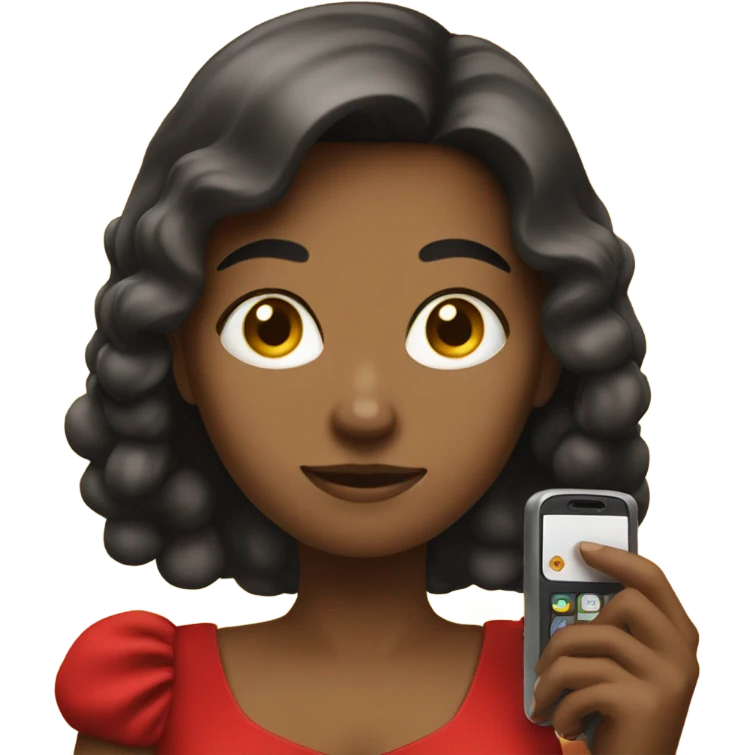 a girl in a red dress holding a cell phone emoji