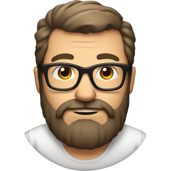 Heavy white dad, with a big brown beard and black rectangle glasses and brown hair emoji