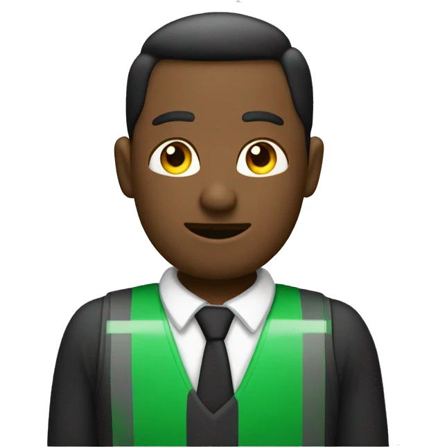 Supervisor. Con chaleco negro y rEflejante verde levantando pulgar mano derecha emoji