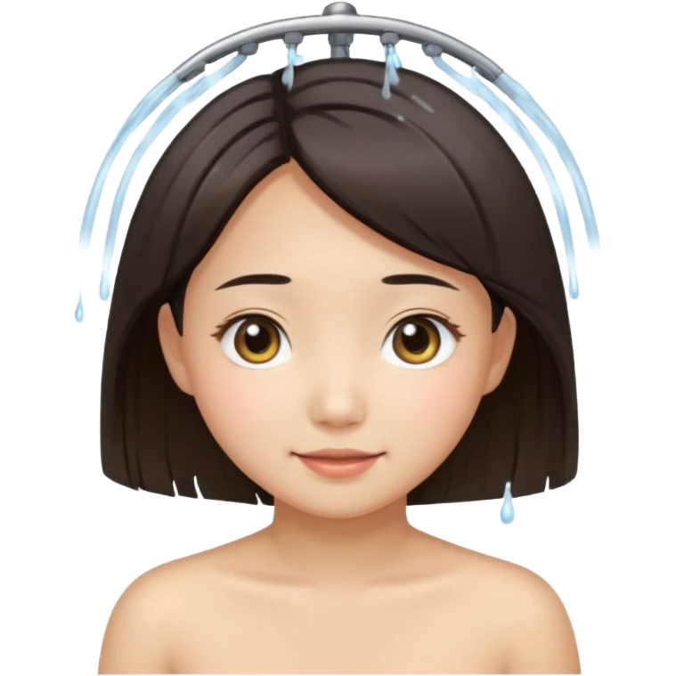 asian girl with round protruding eyes shower length hair. emoji