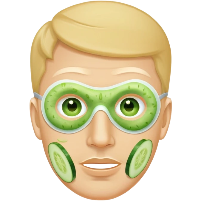 white man with a green facial mask and cucumber slices on eyes emoji