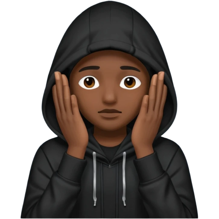🥷🏽: inspire toi de cet emoji faisant en sorte qu’il est les mains sur ses yeux et garde sa cagoule noir emoji