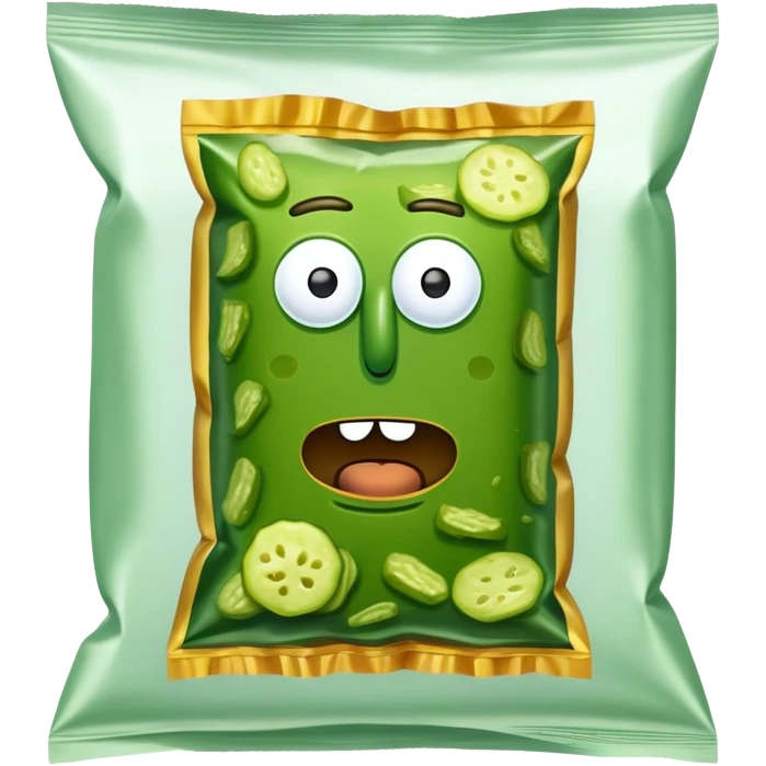 A chip bag called pickle Rick chips emoji