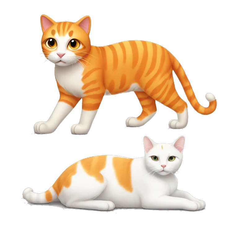 One orange big cat - and- one small white cat emoji
