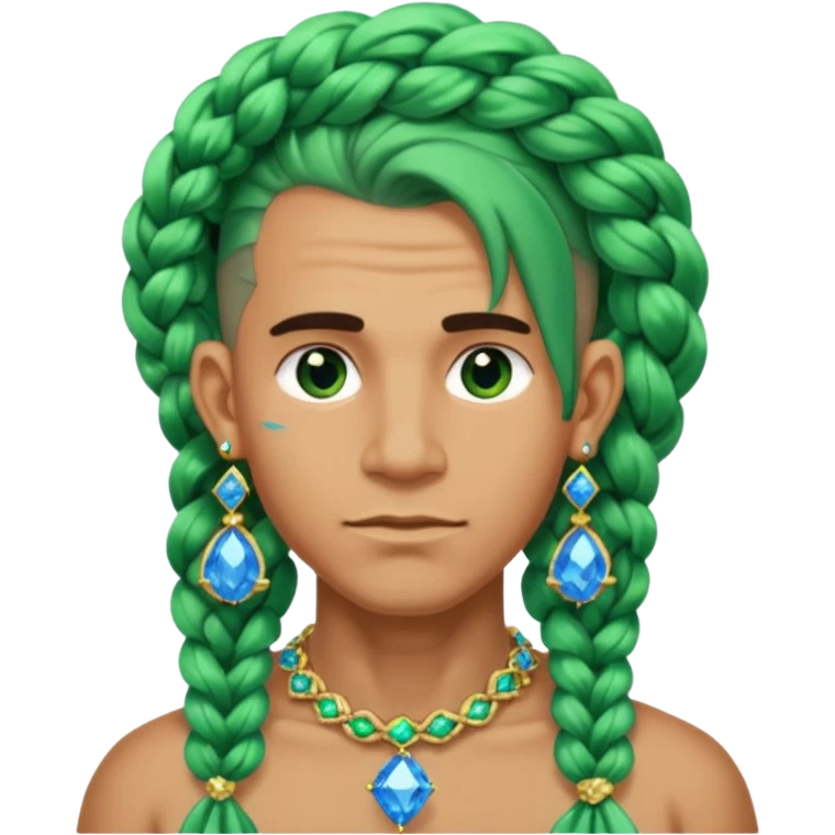 gem lover man with gem accessories excessive amount very big gem earrings green chunky braided hair and blue diamonds  emoji