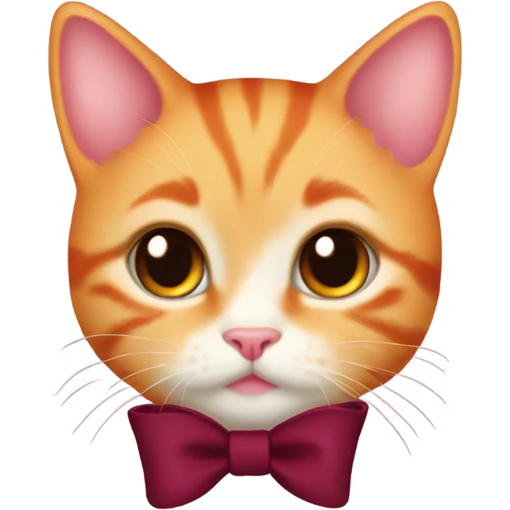 Baby orange kitty with a coquette burgundy bow emoji