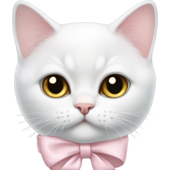 British white shorthair kitty with light pink bow on neck emoji