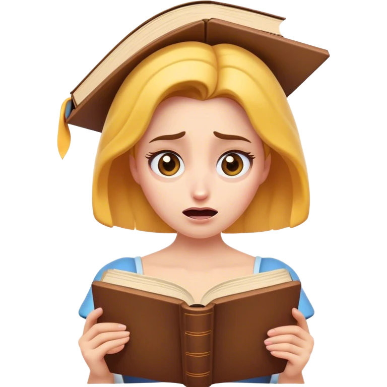 Cinematic Funny Belle Portrait Emoji, Looking exasperated as a book lands on her head, one eye twitching, caught in a hilariously relatable moment of book-lover clumsiness! emoji