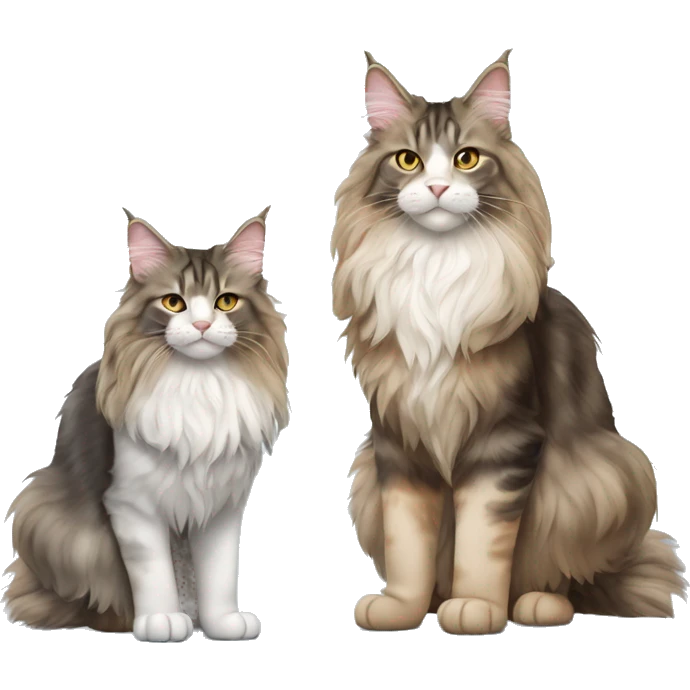 Two Maine coons of different colours and sizes full body emoji