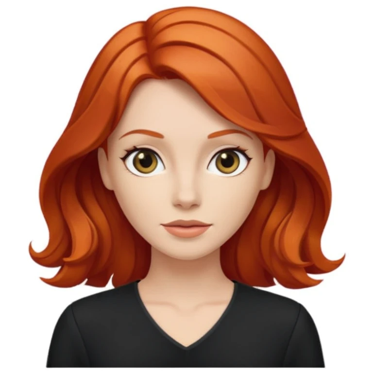 red-haired woman, medium build, straight hair with waves, dressed in black emoji