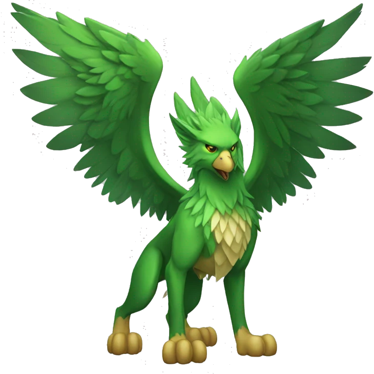 Full-body green gryphon with wolf-body with a beak for its mouth and wings emoji