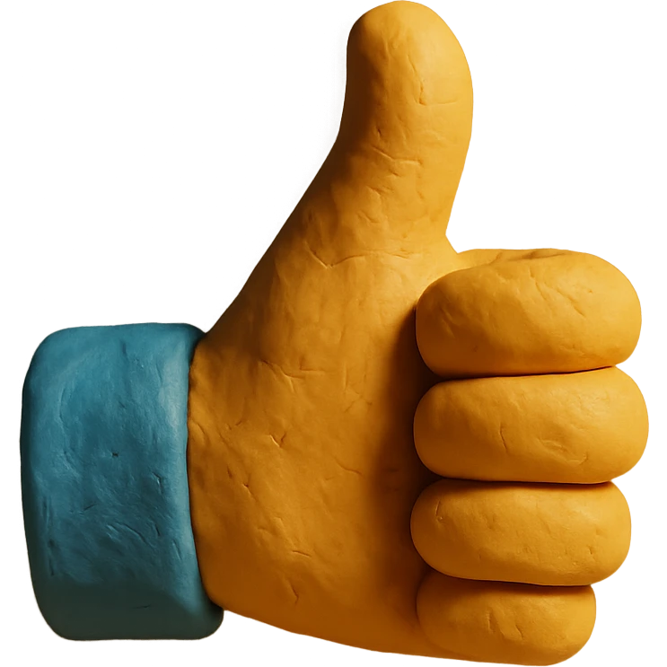 claymation style thumbs up hand gesture emoji