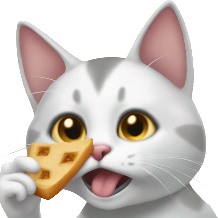 A hungry cat says the word “Feed me” above her head emoji