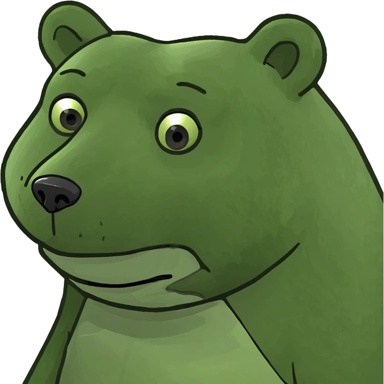 A bear in green bufo frog meme emoji