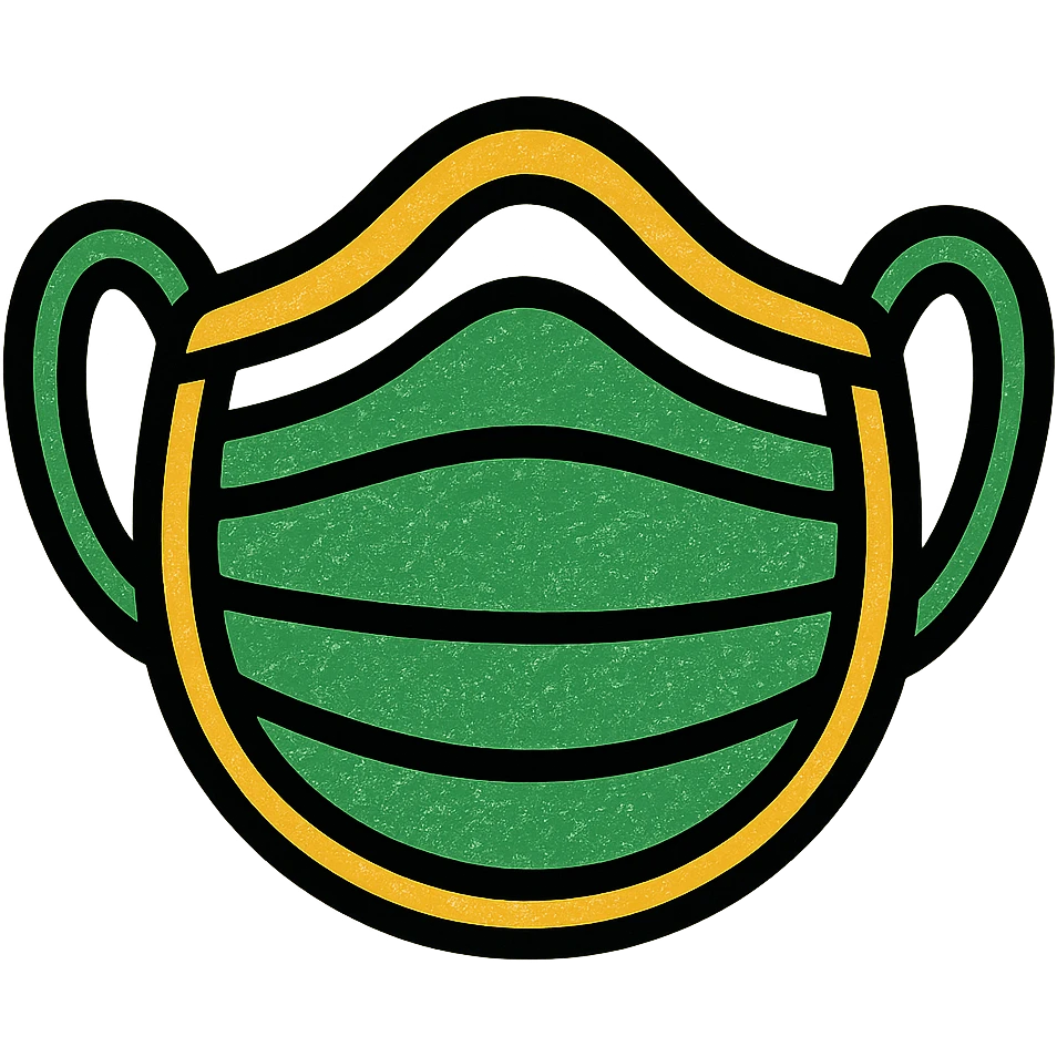 covid mask, professional style, green gold and white color scheme, bold and clear, suitable for digital use emoji