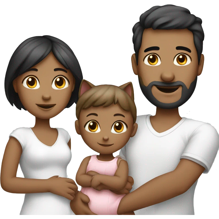 Family of 3- mum-dad-baby girl-2 cats 1white 1 black emoji